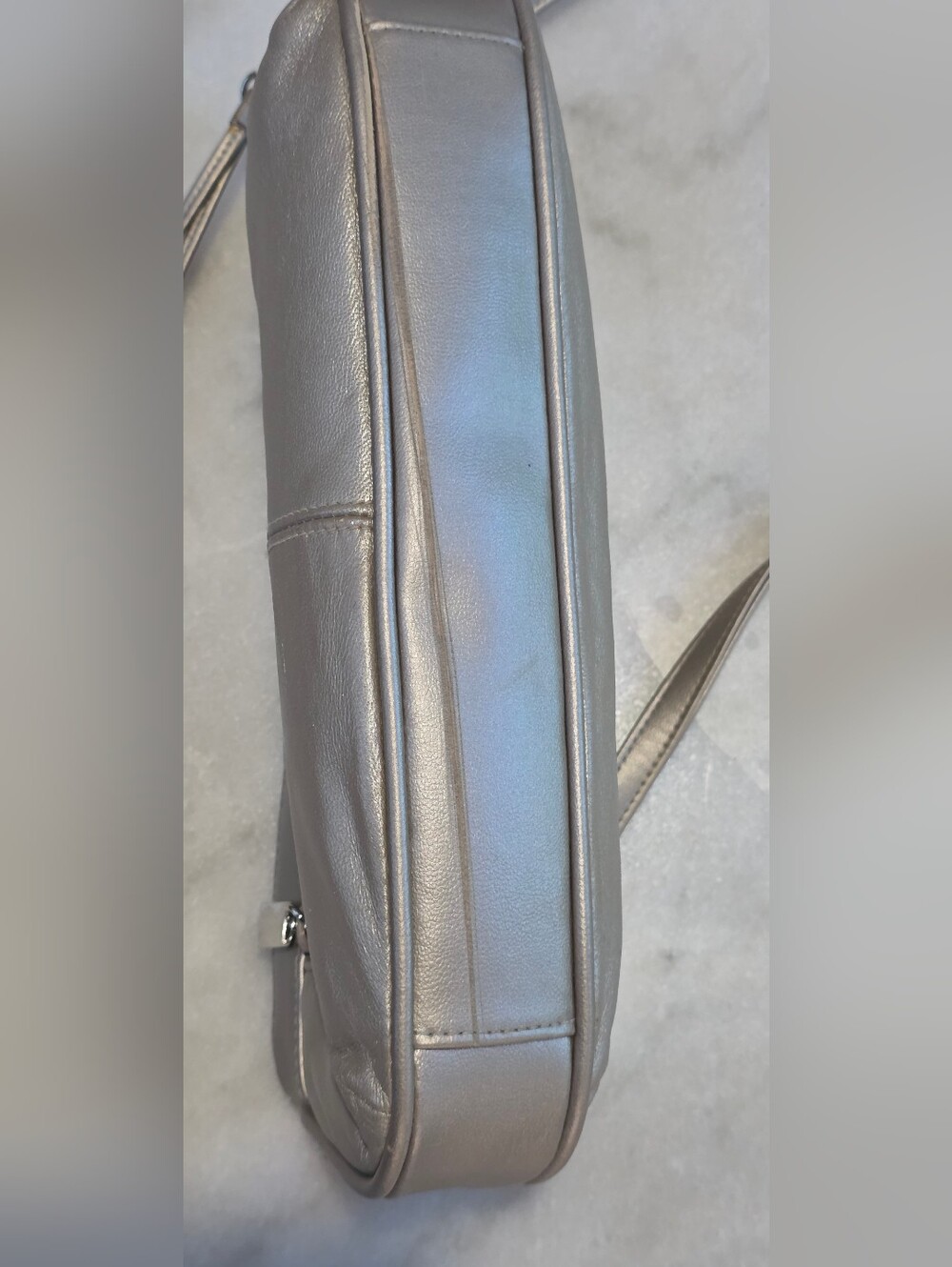 Worthington Pewter Metallic Leather Shoulder Bag with Pink Trim - Picture 5 of 14